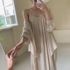 Draped Cardigan & Ruched Slipdress Set
