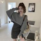 Spaghetti Strap Checkerboard Mini Dress / Cropped Sweater