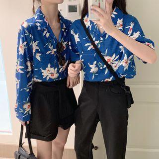 Floral Print Short-sleeve Shirt / Long-sleeve Shirt / Plain Shorts / Straight Cut Pants