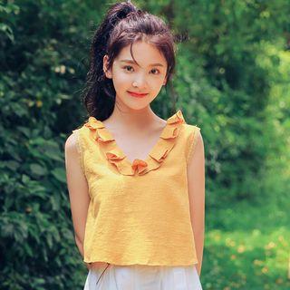 Frilled Sleeveless Top / Wide Leg Shorts