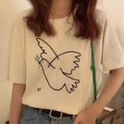 Short-sleeve Dove Embroidered T-shirt Almond - One Size