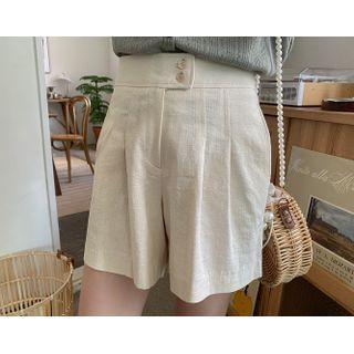 Plus Size Double-button Pintuck Shorts