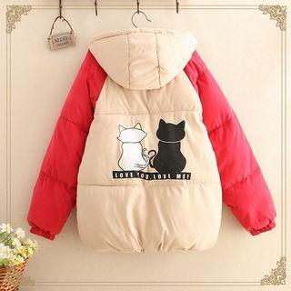 Cat Print Raglan-sleeve Padded Zip Jacket