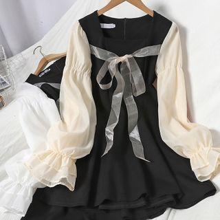 Long-sleeve Bow Detail A-line Dress