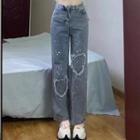 High Waist Splash Print Heart Loose Fit Jeans