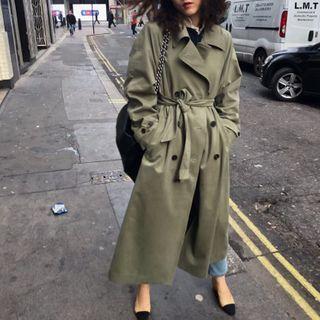 Double Breasted Tie Waist Trench Coat