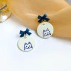 Cat Print Disc Drop Earring 1 Pair - White - One Size