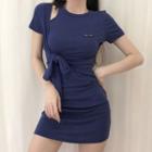 Short-sleeve Cutout Lettering Mini Dress