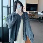 Chunky Knit Buttoned Coat Ash Gray - One Size