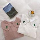 Christmas Tree Embroidered Peter-pan Collar Long-sleeve Blouse