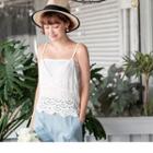 Lace Panel V-neck Camisole Top White - F