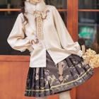 Set: Traditional Chinese Long-sleeve Squirrel Embroidered Shirt + Pleated Wrap Skirt
