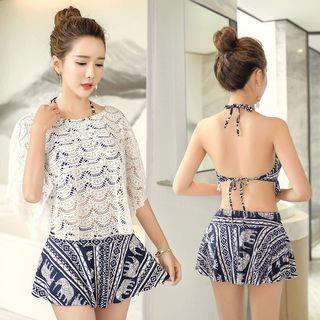 Set: Print Bikini + Crochet Cover-up Top