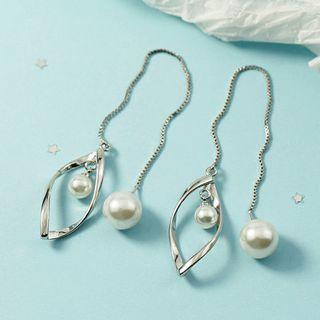 Faux Pearl Alloy Dangle Earring 1 Pair - Threader Earrings - Silver - One Size