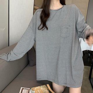 Pocket Detail Long-sleeve T-shirt Gray - One Size