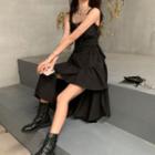 Sleeveless Asymmetric A-line Dress Black - One Size