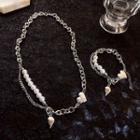 Heart Faux Pearl Stainless Steel Necklace / Bracelet