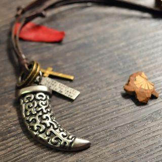 Dagger Faux Leather Necklace Coffee - One Size