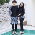 Couple Matching Set: Color Block Rash Guard + Swim Bottom