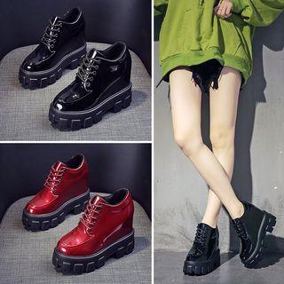 Patent Lace-up Hidden-wedge Platform Shoes