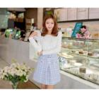 Long-sleeve Lace-panel Check Dress