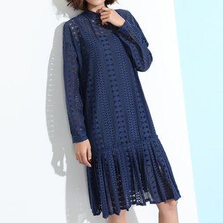 Set: Long-sleeve Lace Dress + Strap Dress