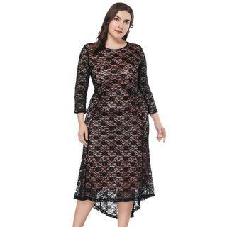 Plus Size 3/4 Sleeve Round Neck Lace A-line Dress