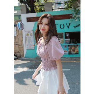 Off-shoulder Smocked Gingham Top