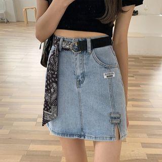 Washed A-line Denim Skirt / Belt / Set