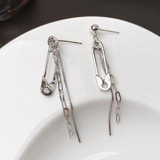 Safety Pin Alloy Fringed Earring 01 - 1 Pr - Silver - One Size