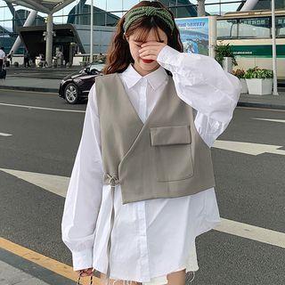 Tie-strap Pocket Detail Cropped Vest / Plain Shirt