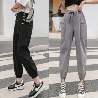 Drawstring-waist Cropped Harem Cargo Pants
