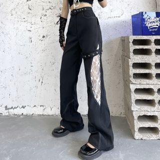 Lace Panel Straight Leg Pants