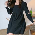 Long-sleeve Cut-out Square-neck A-line Dress