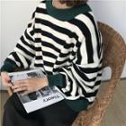 Striped Puff-sleeve Loose-fit Sweater