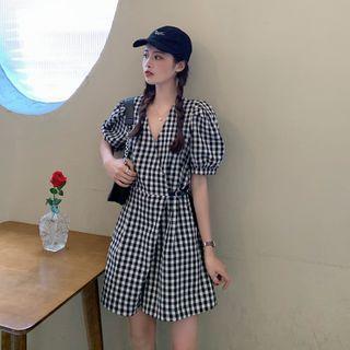 Short-sleeve Plaid Playsuit Plaid - One Size