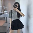 Cross Applique Short-sleeve Henley / A-line Mini Skirt