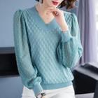 Puff-sleeve Argyle Sweater
