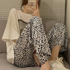 Printed Elbow-sleeve T-shirt / Leopard Print Cropped Wide-leg Pants