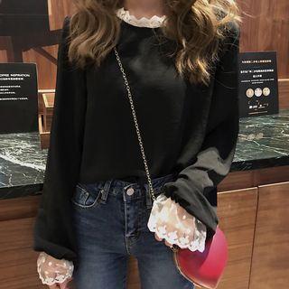 Lace Trim Sweatshirt Black - One Size