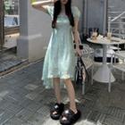 Puff-sleeve Square-neck Ruffle Floral Dress