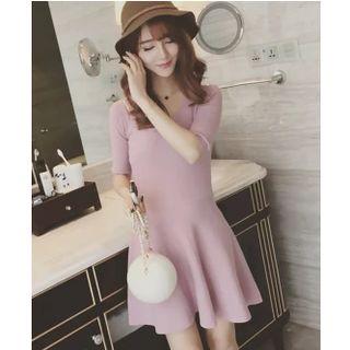 3/4-sleeve A-line Knit Dress