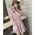 3/4-sleeve A-line Knit Dress