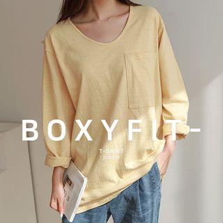 U-neck Pocket-front Boxy T-shirt