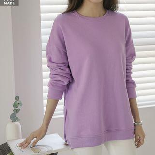 Drop-shoulder Deep-slit Sweatshirt