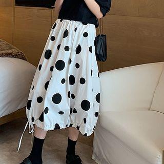 Dotted Drawstring Midi Skirt