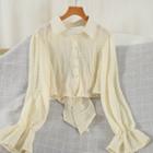 Lace Crop Shirt Almond - One Size