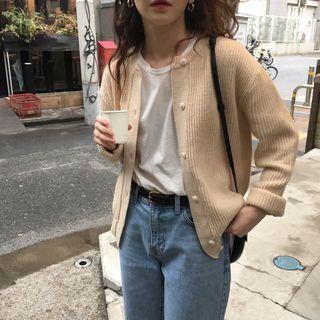 Crew-neck Cardigan Almond - One Size