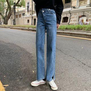 Asymmetrical Slit Wide-leg Pants