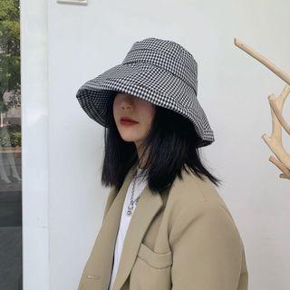Plaid Wide Brim Bucket Hat Houndstooth - Black & White - M